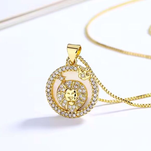 SALE 18k Stamped Gold Filled Leo Iridescent Horoscope Crystal Necklace - Picture 2 of 7